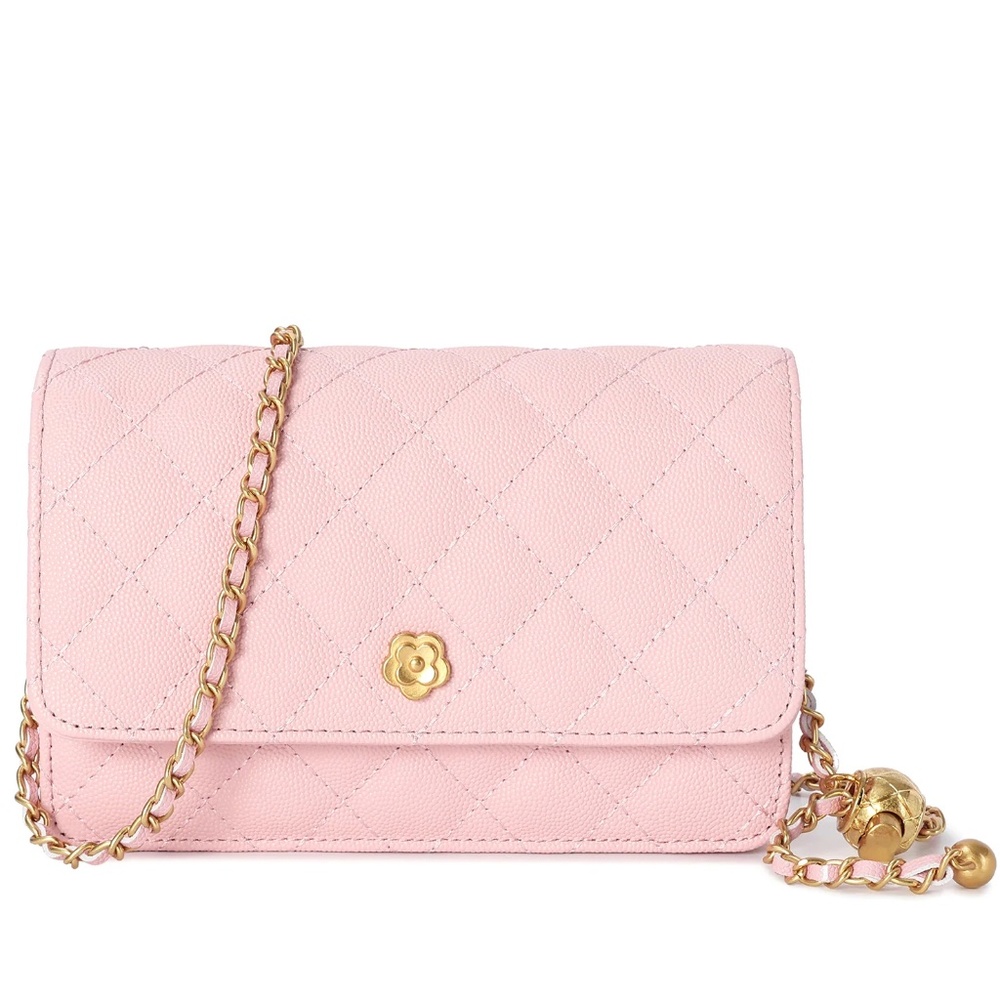 Tiffany & Fred Paris Quilted Caviar Leather Crossbody Shoulder Bag - Pink